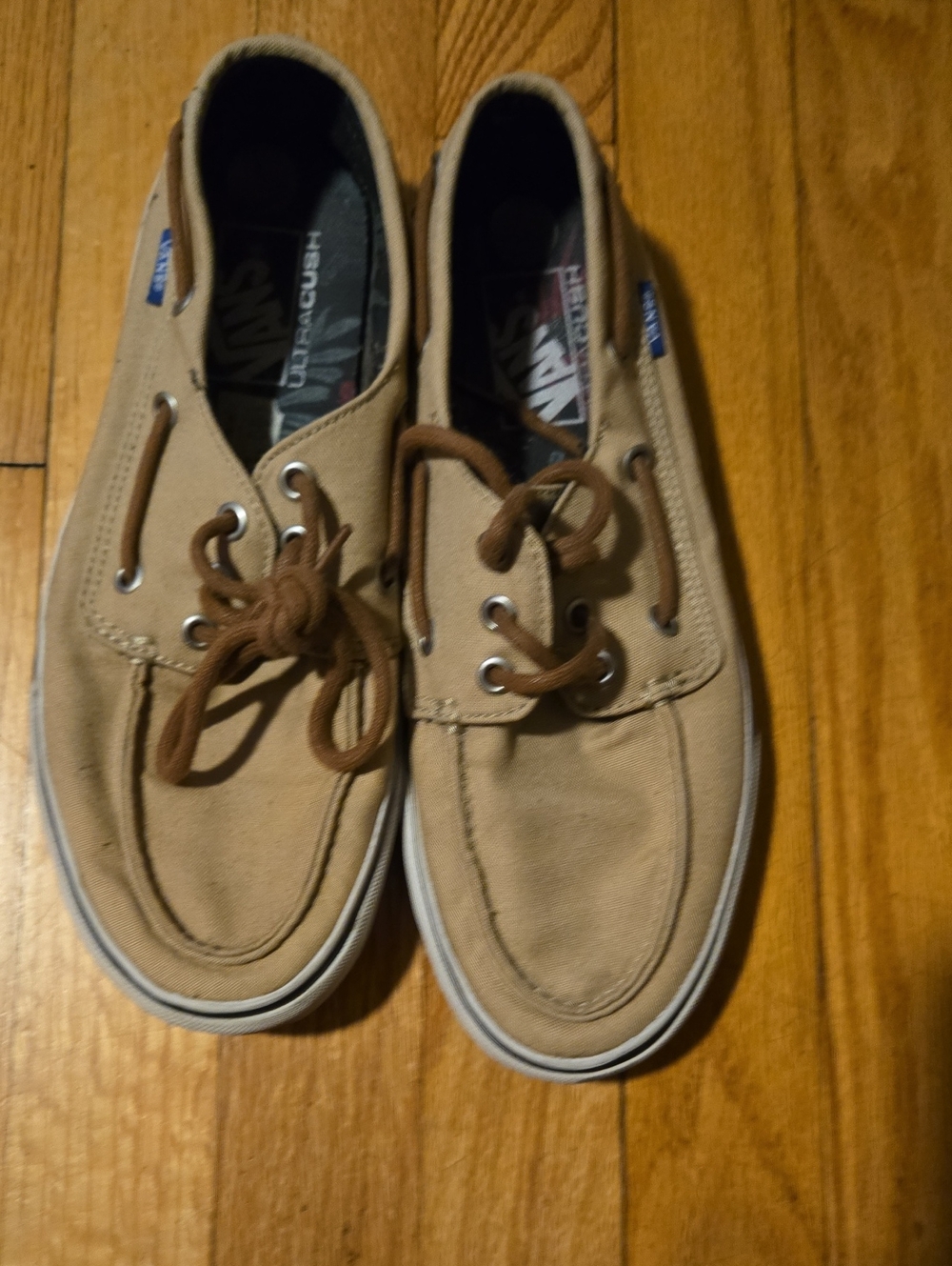 Vans Men's Tan Canvas Boat Shoes with Brown Laces